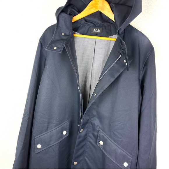 A.P.C. long line hooded navy parka size large - Picture 3 of 5